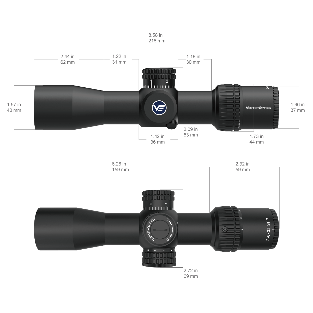 Vector Optics Veyron 2-8x32IR kompakt kikarsikte för gevär