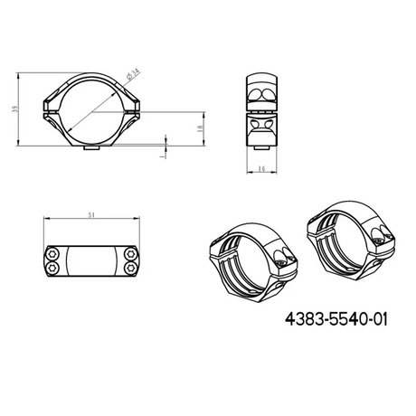 34mm kikarsiktesfäste | lång Picatinny QD taktisk bas