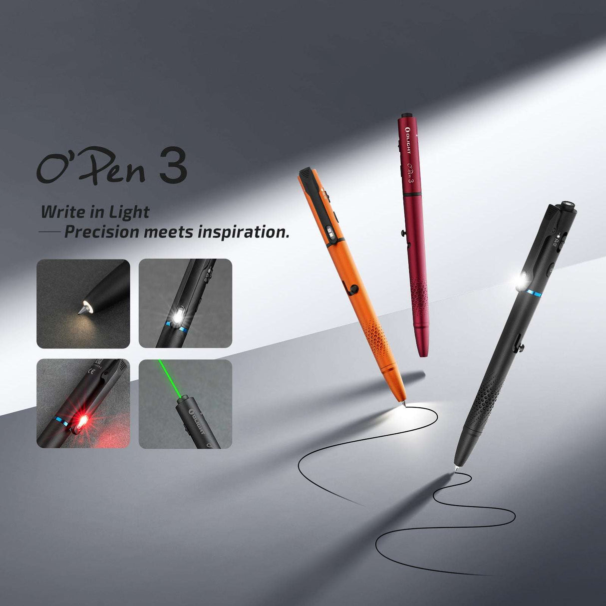 Olight O’Pen 3 | multifunktionell pennlampa | 120 lm + grön laser - Svart