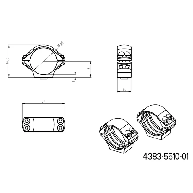 30 mm kikarsiktesfäste | lång Picatinny QD taktisk bas 