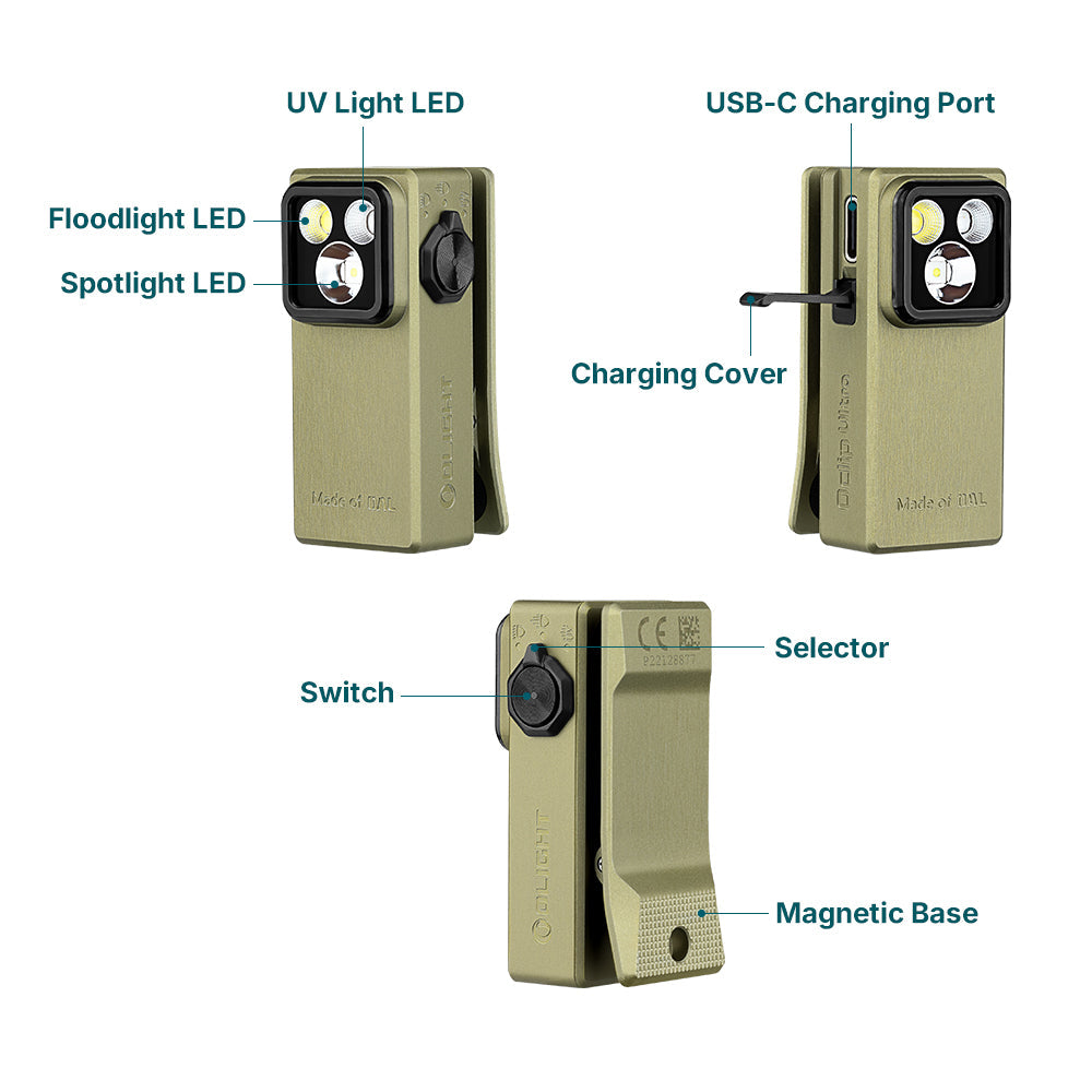 Olight Oclip Ultra | 3-i-1 clip-on EDC-ficklampa | 530 lm - Olive Green