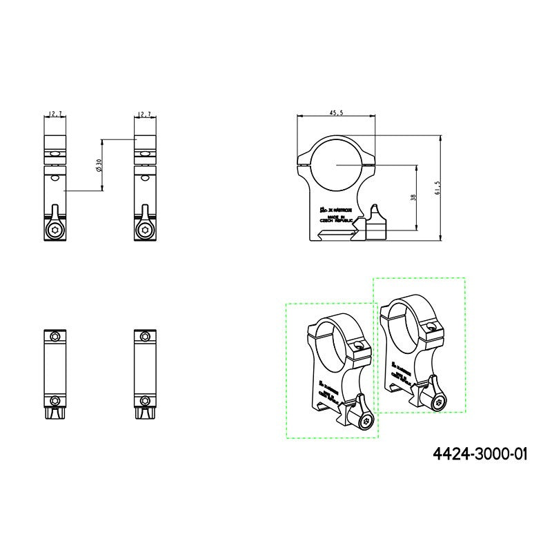 30mm kikarsiktesfäste | Picatinny-bas med spak 