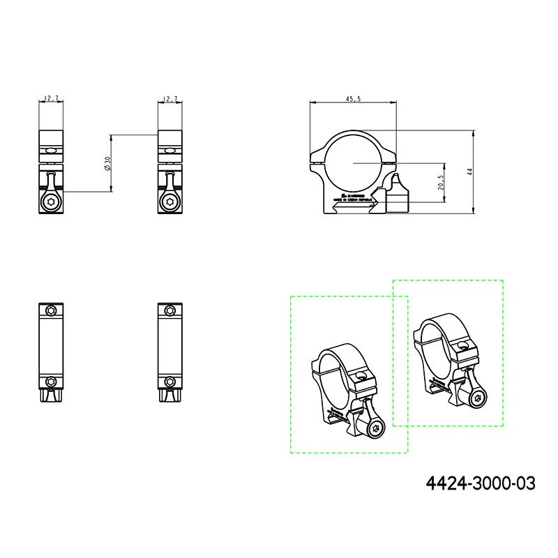 30mm kikarsiktesfäste | Picatinny-bas med spak 