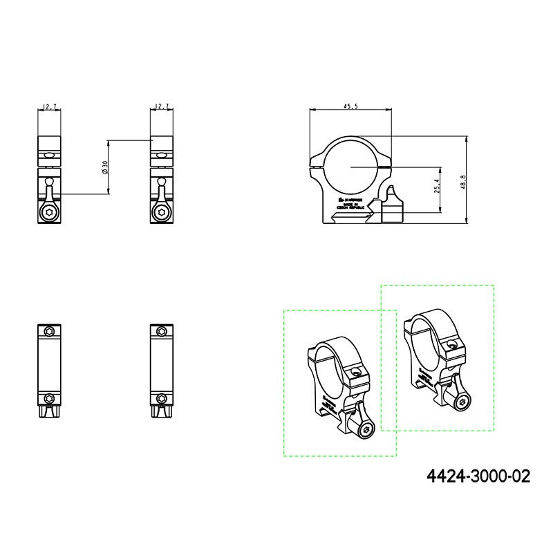 30mm kikarsiktesfäste | Picatinny-bas med spak 